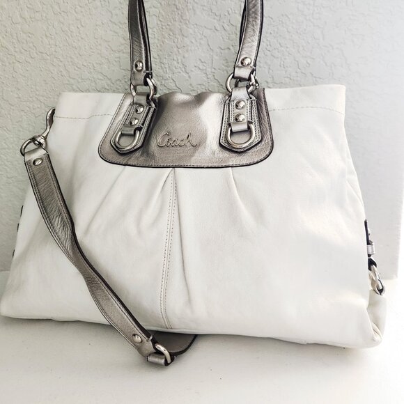 Coach Ashley White & Silver Carryall Shoulder Bag Handbag - Picture 3 of 16